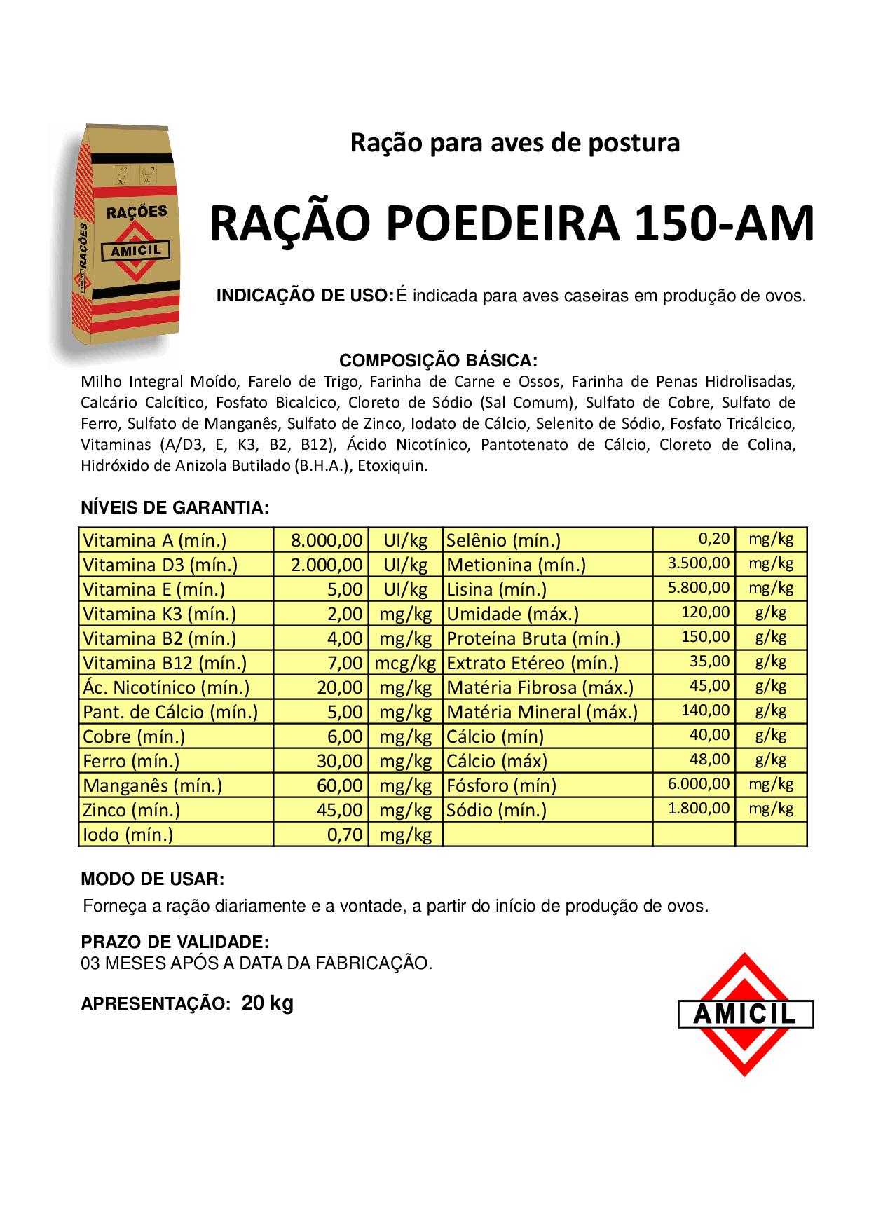 RAÇÃO POEDEIRA 150-AM